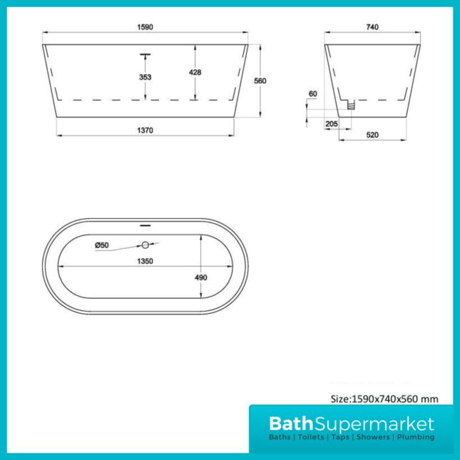 Bainlo Serenity Gold Aureum Double Ended Freestanding Bath 1600mm