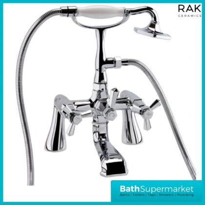 RAK Washington Chrome Art Deco Pillar Mounted Bath Shower Mixer Tap