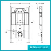 Hudson Reed Concealed Cistern Wall Hung Frame & Chrome Flush 1136-1336mm