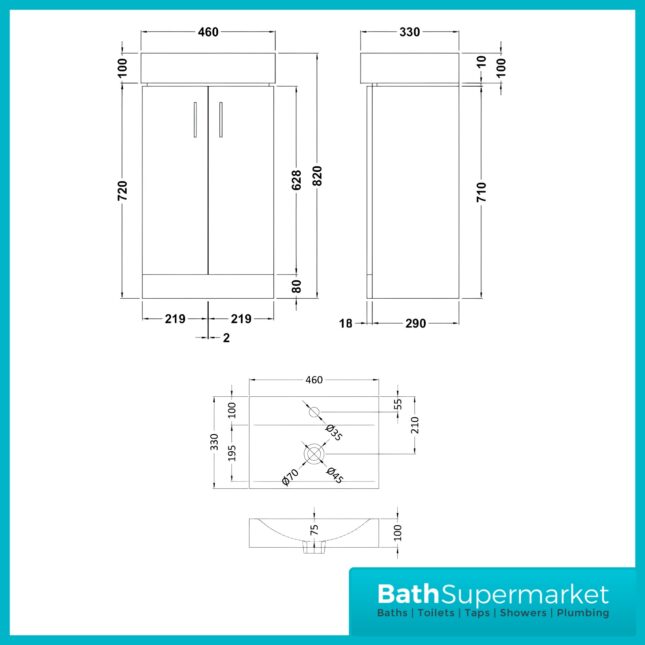 Nuie Mayford Gloss White Compact Floorstanding Vanity Basin Unit 460mm