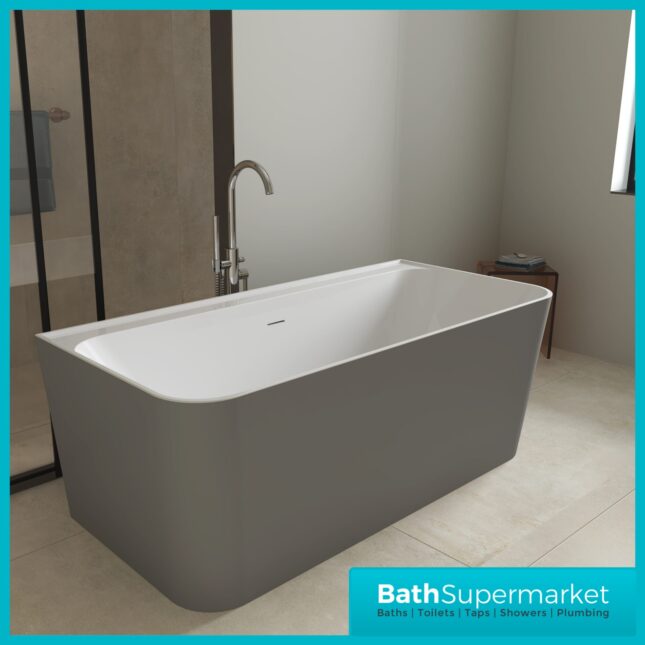 Bainlo Lume Grey Modern Rectangular Freestanding Bath 1600mm