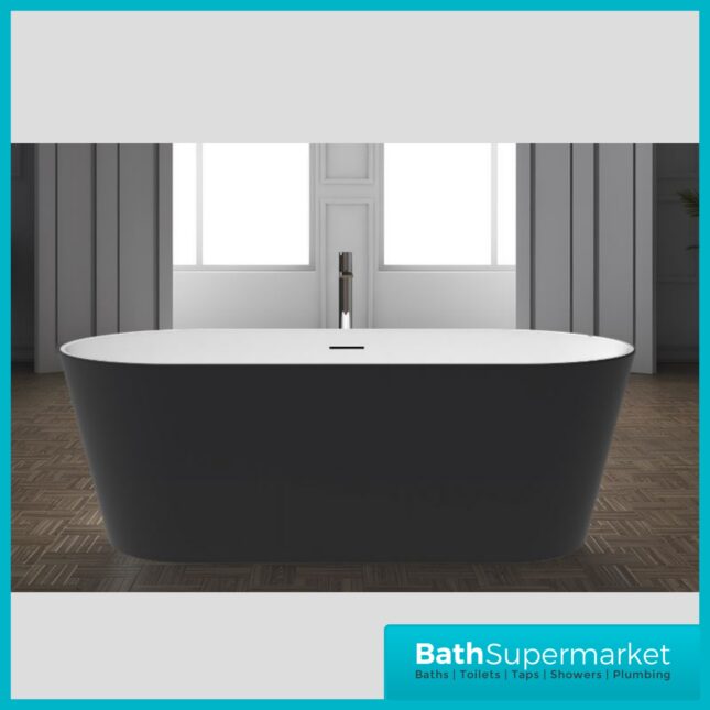 Bainlo Shadow Matt Black Oval Modern Freestanding Bath 1700mm
