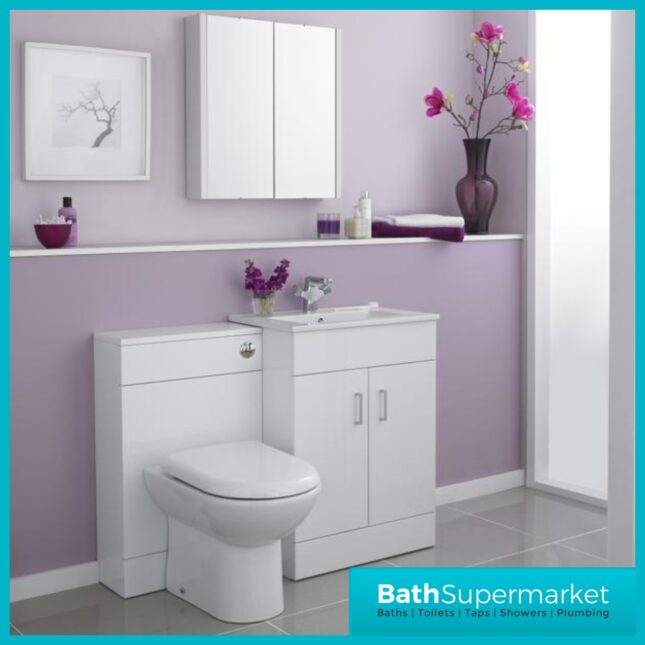 Nuie Eden Gloss White L Shape Vanity Basin & WC Unit Set 1000mm
