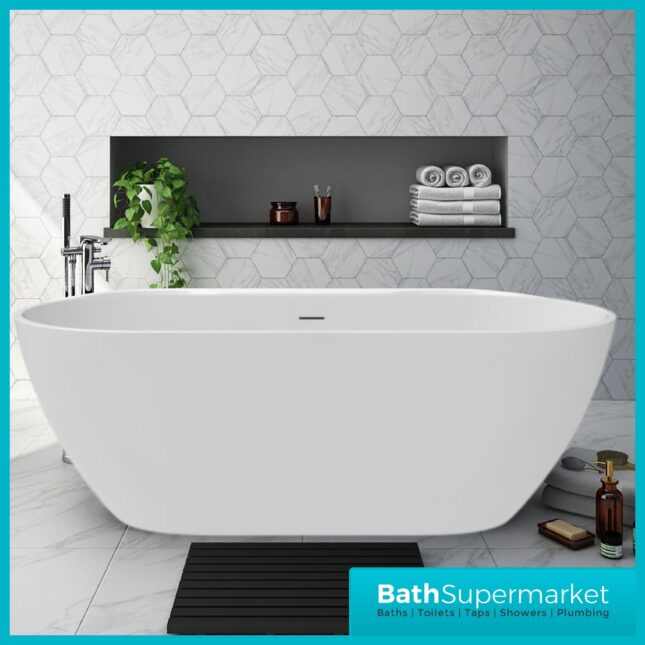 Bainlo Albus White Oval Modern Free Standing Bath 1550mm & 1650mm