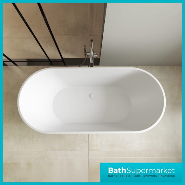 Bainlo Albus Matt Grey Oval Modern Free Standing Bath 1650mm