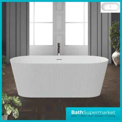 Bainlo Azure Fluted White Elegant Freestanding Bath 1600mm x 740mm