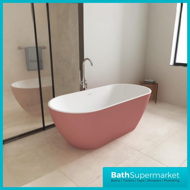 Bainlo Albus Pink Rose Oval Modern Free Standing Bath 1550mm