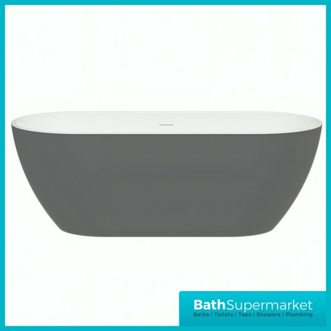 Bainlo Albus Matt Grey Oval Modern Free Standing Bath 1650mm
