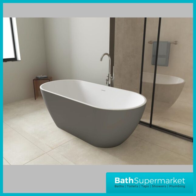 Bainlo Albus Matt Grey Oval Modern Free Standing Bath 1650mm