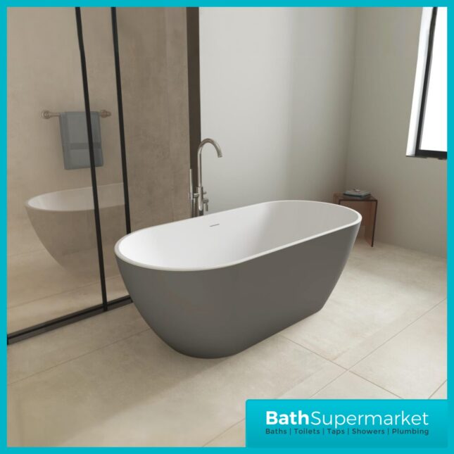 Bainlo Albus Matt Grey Oval Modern Free Standing Bath 1650mm