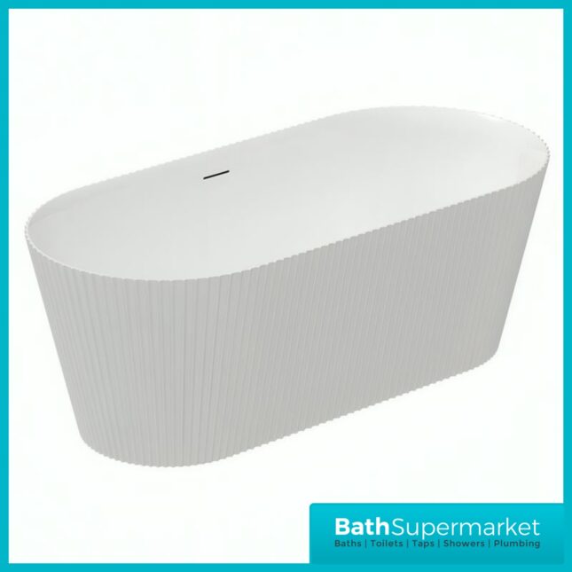 Bainlo Azure Fluted White Elegant Freestanding Bath 1600mm x 740mm