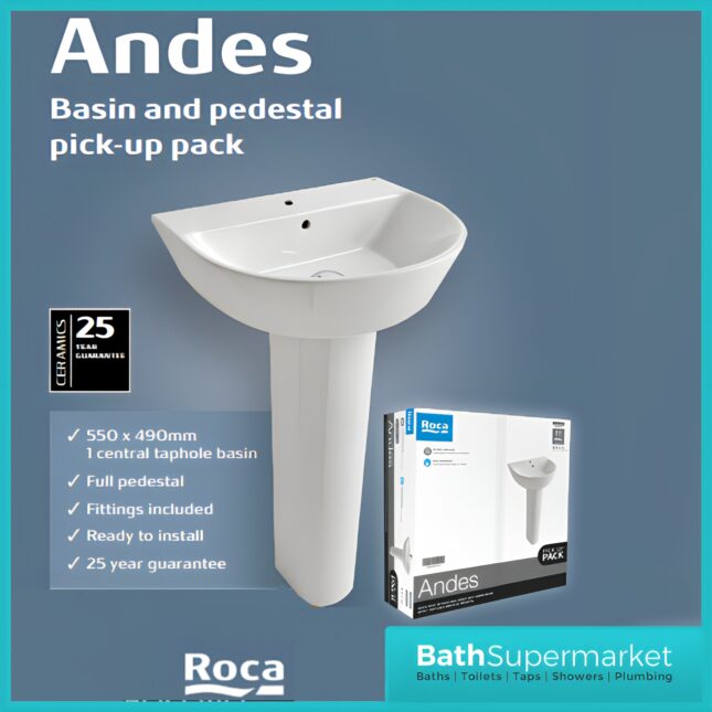 Roca Havana 4 Piece Ceramic WC Toilet & Full Pedestal Basin Bathroom Suite Set