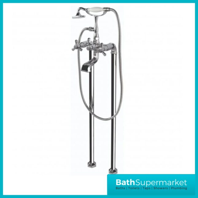 RAK Washington Chrome Art Deco Freestanding Bath Shower Mixer Tap Kit