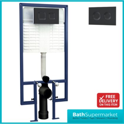 Hudson Reed Concealed Cistern Wall Hung Frame & Black Flush 1136-1336mm