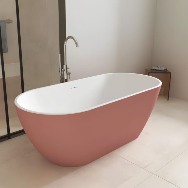 Bainlo Albus Pink Rose Oval Modern Free Standing Bath 1550mm