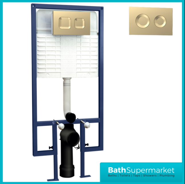 Hudson Reed Concealed Cistern Wall Hung Frame & Brushed Brass Flush 1136-1336mm