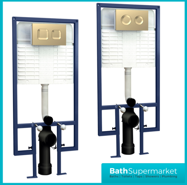 Hudson Reed Concealed Cistern Wall Hung Frame & Brushed Brass Flush 1136-1336mm