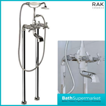 RAK Washington Chrome Art Deco Freestanding Bath Shower Mixer Tap Kit