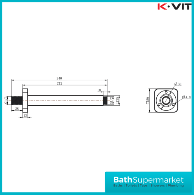 Kartell K-VIT Polished Chrome Square Ceiling Mounted Shower Arm