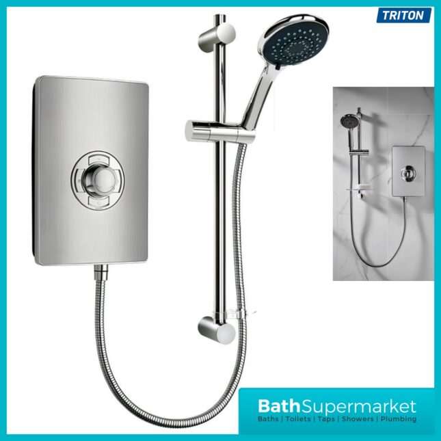 Triton Aspirante Brushed Steel Electric Shower 8.5kW Or 9.5kW