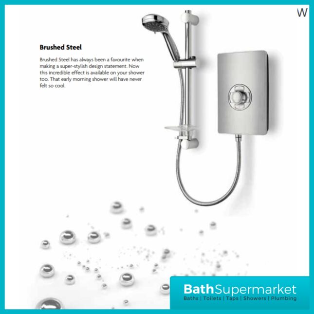 Triton Aspirante Brushed Steel Electric Shower 8.5kW Or 9.5kW