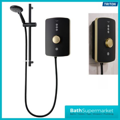 Triton Amala Black/Brushed Brass Electric Shower 8.5kW Or 9.5kW