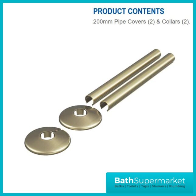 Enzo Radiator Pipe Covers and Collars Set Brushed Brass 16mm x 200mm