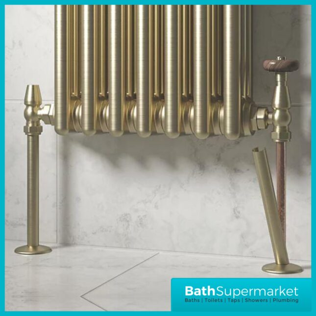 Enzo Radiator Pipe Covers and Collars Set Brushed Brass 16mm x 200mm