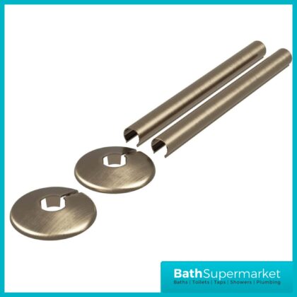 Enzo Antique Brass 4 Piece Radiator Pipe Covers And Collars Set 16mm x 200mm