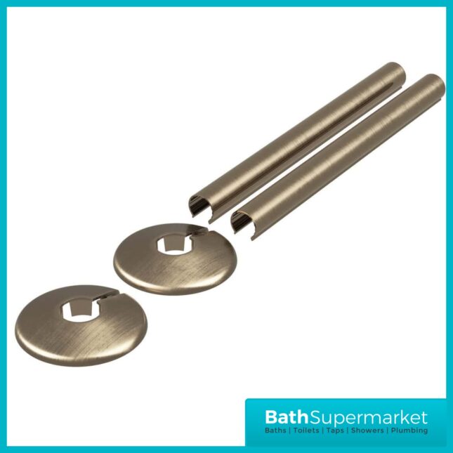 Enzo Antique Brass 4 Piece Radiator Pipe Covers And Collars Set 16mm x 200mm