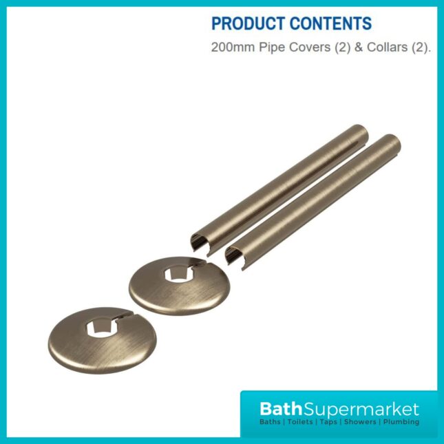 Enzo Antique Brass 4 Piece Radiator Pipe Covers And Collars Set 16mm x 200mm