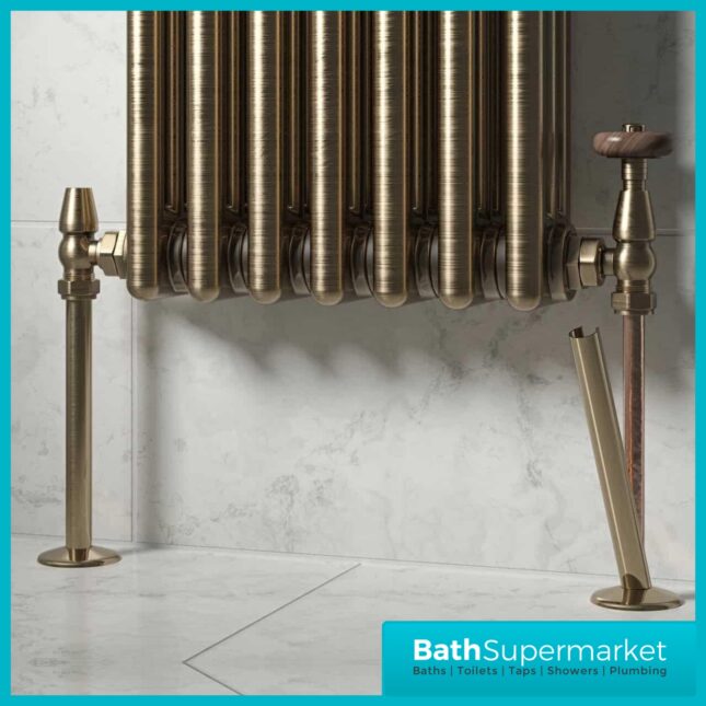 Enzo Antique Brass 4 Piece Radiator Pipe Covers And Collars Set 16mm x 200mm