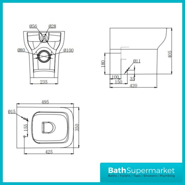 Kartell Korsika Square Back To Wall Toilet Pan With Soft Close Seat