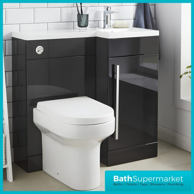 Matrix Storm Grey Gloss L Shaped Combination Basin WC Unit Pack 900mm – LH/RH