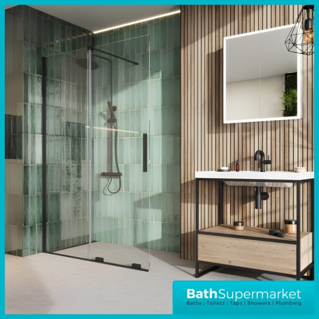 Sognare Momentum Black Sliding Wetroom Door & Optional Side Panel 2000mm High