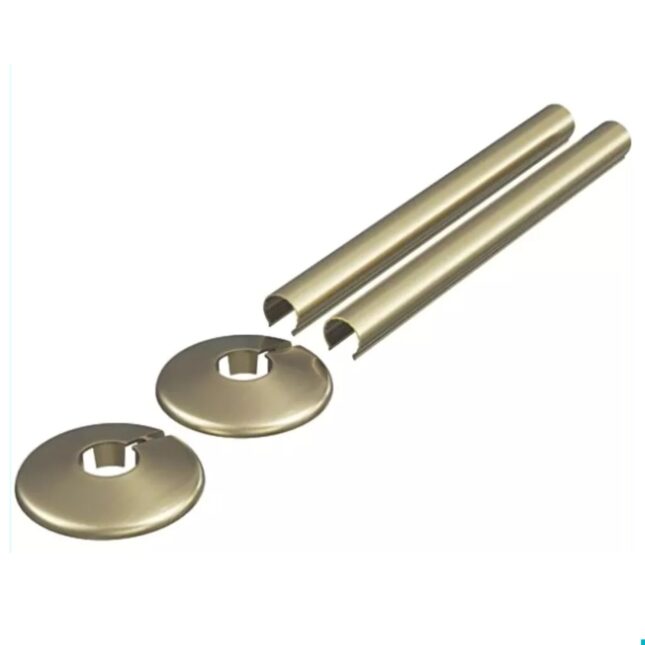 Enzo Brushed Brass 4 Piece Radiator Pipe Covers And Collars Set 16mm x 200mm
