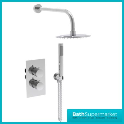Tempo Flow Round Chrome 2 Way Concealed Thermostatic Shower Valve With Head & Handset