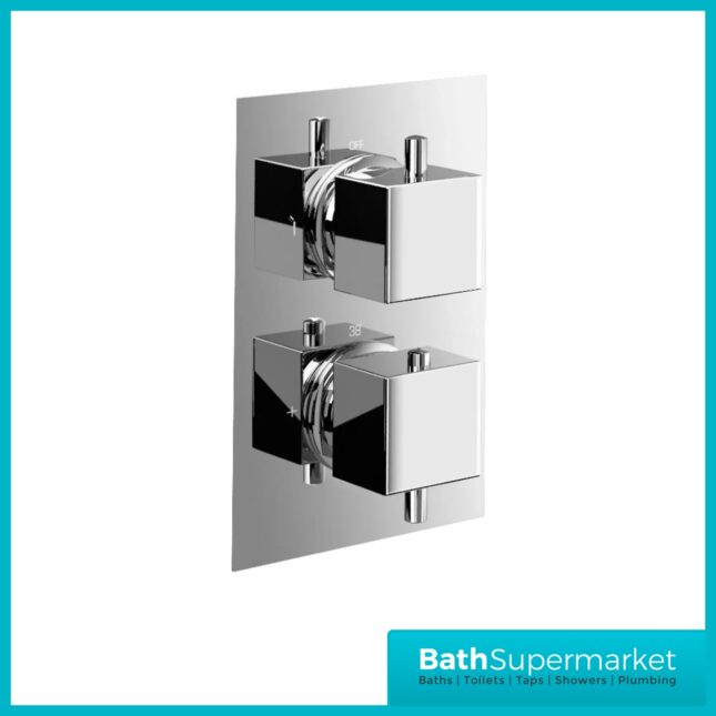 Tempo Flow Square Chrome 2 Way Concealed Thermostatic Shower Valve With Head & Handset