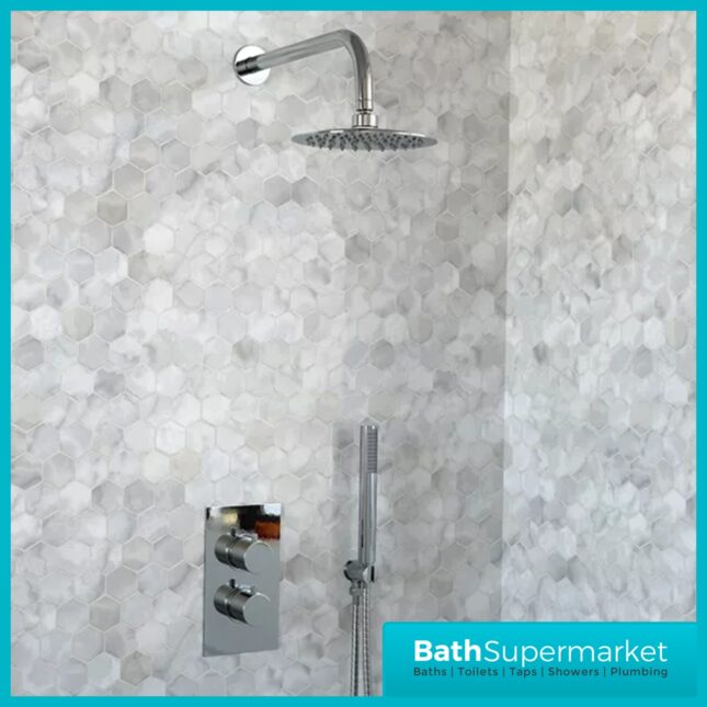 Tempo Flow Round Chrome 2 Way Concealed Thermostatic Shower Valve With Head & Handset
