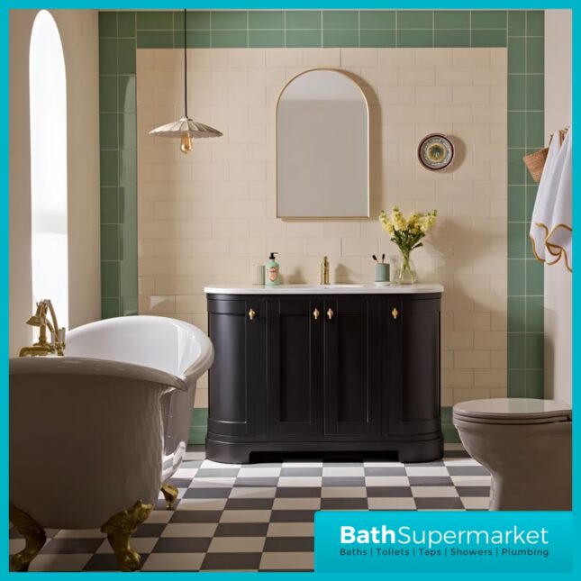 Tavistock Lansdown Matt Black Curved Underslung Basin Vanity Unit 1200mm