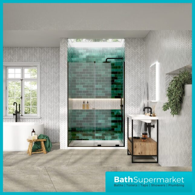 Sognare Momentum Black Sliding Wetroom Door & Optional Side Panel 2000mm High