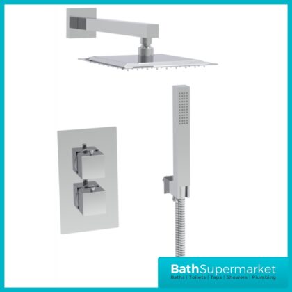 Tempo Flow Square Chrome 2 Way Concealed Thermostatic Shower Valve With Head & Handset