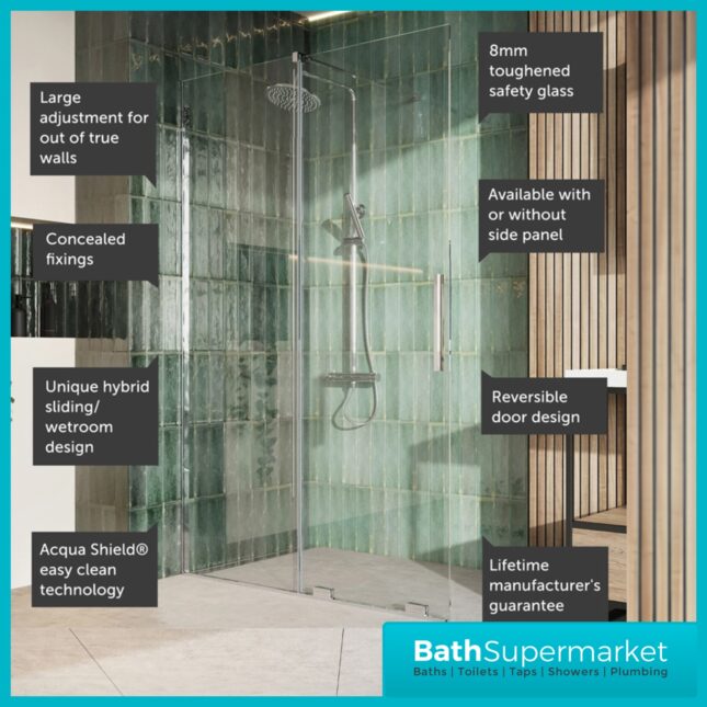 Sognare Momentum Chrome Sliding Wetroom Door & Optional Side Panel 2000mm