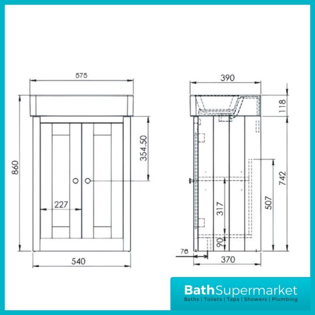 Tavistock Lansdown Matt Black Floorstanding Vanity Basin Unit 575mm - 1 Or 2 Tap Hole