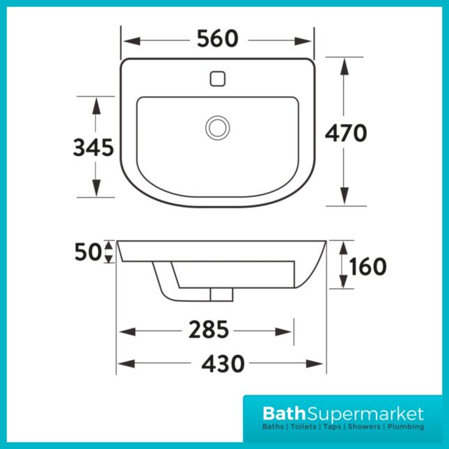 Sognare Middleton White Semi-Recessed Basin – 560 x 470mm