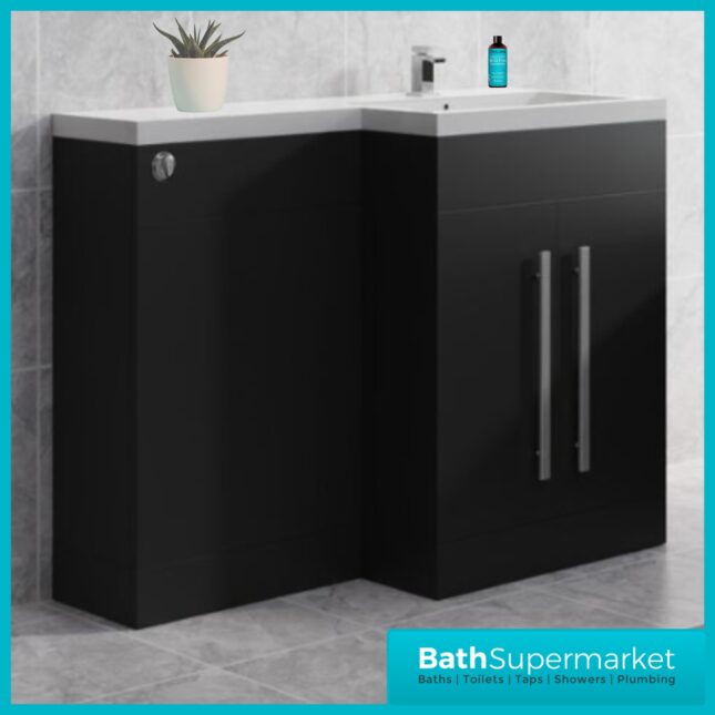 Matrix Matt Black L Shaped Combination Basin WC Unit Pack 1100mm – LH/RH