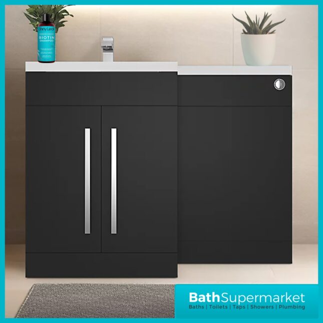 Matrix Matt Black L Shaped Combination Basin WC Unit Pack 1100mm – LH/RH