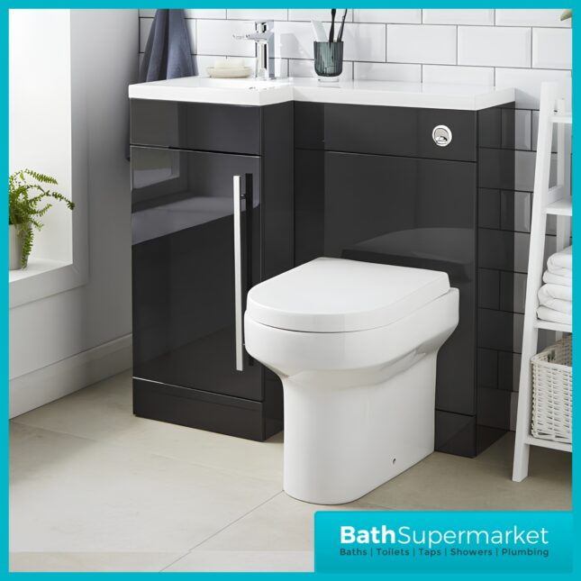 Matrix Storm Grey Gloss L Shaped Combination Basin WC Unit Pack 900mm – LH/RH