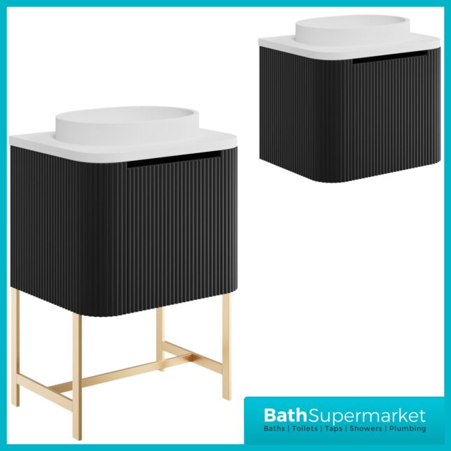 Sognare Linea Curve Matte Black Countertop Basin Unit 600mm & Optional Leg Frame