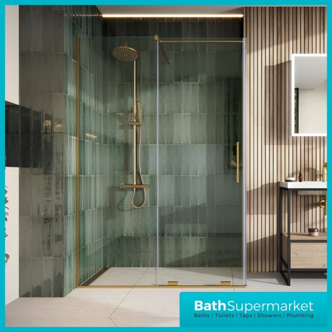 Sognare Momentum Brushed Brass Sliding Wetroom Door & Optional Side Panel 2000mm